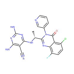 C[C@@H](Nc1nc(N)nc(N)c1C#N)c1nc2c(F)ccc(Cl)c2c(=O)n1-c1cccnc1 ZINC000220855948