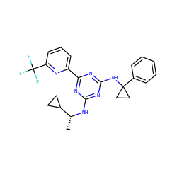 C[C@@H](Nc1nc(NC2(c3ccccc3)CC2)nc(-c2cccc(C(F)(F)F)n2)n1)C1CC1 ZINC000223151155