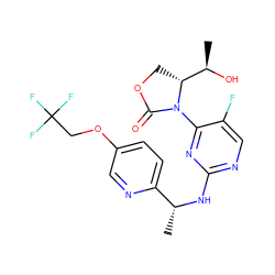 C[C@@H](Nc1ncc(F)c(N2C(=O)OC[C@@H]2[C@@H](C)O)n1)c1ccc(OCC(F)(F)F)cn1 ZINC000221678657