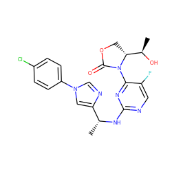 C[C@@H](Nc1ncc(F)c(N2C(=O)OC[C@@H]2[C@@H](C)O)n1)c1cn(-c2ccc(Cl)cc2)cn1 ZINC000221678384