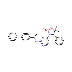 C[C@@H](Nc1nccc(N2C(=O)OC(C)(C)[C@@H]2c2ccccc2)n1)c1ccc(-c2ccccc2)cc1 ZINC000142130408