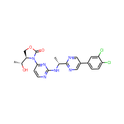 C[C@@H](Nc1nccc(N2C(=O)OC[C@@H]2[C@@H](C)O)n1)c1ncc(-c2ccc(Cl)c(Cl)c2)cn1 ZINC000221665867