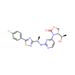 C[C@@H](Nc1nccc(N2C(=O)OC[C@@H]2[C@@H](C)O)n1)c1noc(-c2ccc(Cl)cc2)n1 ZINC000217382941