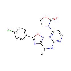 C[C@@H](Nc1nccc(N2CCOC2=O)n1)c1noc(-c2ccc(Cl)cc2)n1 ZINC000142107425