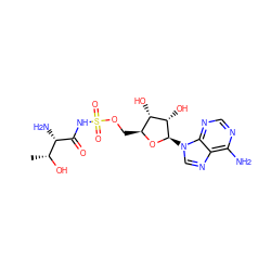 C[C@@H](O)[C@H](N)C(=O)NS(=O)(=O)OC[C@@H]1O[C@H](n2cnc3c(N)ncnc32)[C@@H](O)[C@H]1O ZINC000095596326