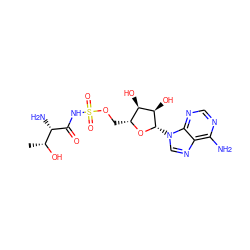 C[C@@H](O)[C@H](N)C(=O)NS(=O)(=O)OC[C@H]1O[C@@H](n2cnc3c(N)ncnc32)[C@H](O)[C@@H]1O ZINC000015524571