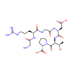 C[C@@H](O)[C@H](NC(=O)[C@H](CC(=O)O)NC(=O)CNC(=O)[C@H](CCCNC(=N)N)NC(=O)CN)C(=O)N1CCC[C@H]1C(=O)O ZINC000003934110