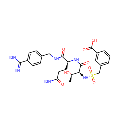 C[C@@H](O)[C@H](NS(=O)(=O)Cc1cccc(C(=O)O)c1)C(=O)N[C@@H](CCC(N)=O)C(=O)NCc1ccc(C(=N)N)cc1 ZINC000042833880