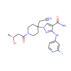 C[C@@H](O)CC(=O)N1CCC(CC#N)(n2cc(C(N)=O)c(Nc3ccnc(F)c3)n2)CC1 ZINC000220972185