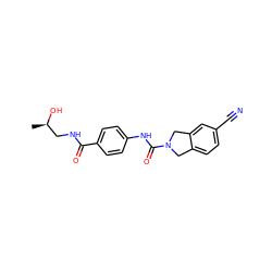 C[C@@H](O)CNC(=O)c1ccc(NC(=O)N2Cc3ccc(C#N)cc3C2)cc1 ZINC000166478135