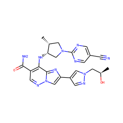 C[C@@H](O)Cn1cc(-c2cn3ncc(C(N)=O)c(N[C@H]4CN(c5ncc(C#N)cn5)C[C@H]4C)c3n2)cn1 ZINC001772644169