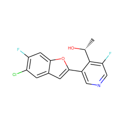 C[C@@H](O)c1c(F)cncc1-c1cc2cc(Cl)c(F)cc2o1 ZINC000166763961