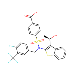 C[C@@H](O)c1c(N(Cc2ccc(F)c(C(F)(F)F)c2)S(=O)(=O)c2ccc(C(=O)O)cc2)sc2ccccc12 ZINC000115233595