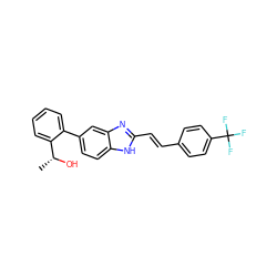 C[C@@H](O)c1ccccc1-c1ccc2[nH]c(/C=C/c3ccc(C(F)(F)F)cc3)nc2c1 ZINC000117134392