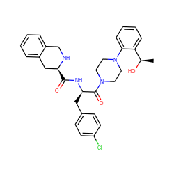 C[C@@H](O)c1ccccc1N1CCN(C(=O)[C@@H](Cc2ccc(Cl)cc2)NC(=O)[C@H]2Cc3ccccc3CN2)CC1 ZINC000027858810