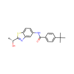 C[C@@H](O)c1nc2cc(NC(=O)c3ccc(C(C)(C)C)cc3)ccc2s1 ZINC000006716503