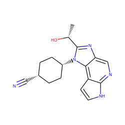 C[C@@H](O)c1nc2cnc3[nH]ccc3c2n1[C@H]1CC[C@@H](C#N)CC1 ZINC000101680566