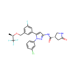 C[C@@H](OCc1cc(F)cc(-c2cc(NC(=O)[C@@H]3CNC(=O)C3)nn2-c2cccc(Cl)c2)c1)C(F)(F)F ZINC000169707417