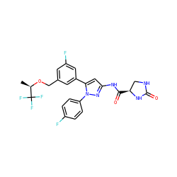 C[C@@H](OCc1cc(F)cc(-c2cc(NC(=O)[C@H]3CNC(=O)N3)nn2-c2ccc(F)cc2)c1)C(F)(F)F ZINC000143691161