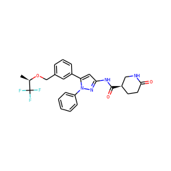 C[C@@H](OCc1cccc(-c2cc(NC(=O)[C@@H]3CCC(=O)NC3)nn2-c2ccccc2)c1)C(F)(F)F ZINC000169707447