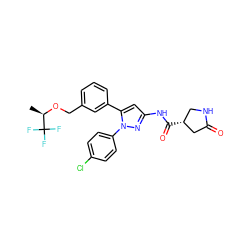 C[C@@H](OCc1cccc(-c2cc(NC(=O)[C@@H]3CNC(=O)C3)nn2-c2ccc(Cl)cc2)c1)C(F)(F)F ZINC000143688523