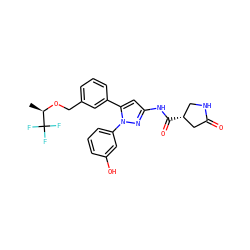 C[C@@H](OCc1cccc(-c2cc(NC(=O)[C@@H]3CNC(=O)C3)nn2-c2cccc(O)c2)c1)C(F)(F)F ZINC000169707349