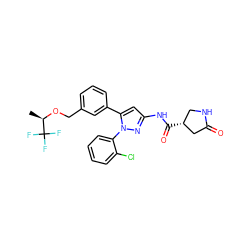 C[C@@H](OCc1cccc(-c2cc(NC(=O)[C@@H]3CNC(=O)C3)nn2-c2ccccc2Cl)c1)C(F)(F)F ZINC000169707383