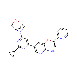 C[C@@H](Oc1cc(-c2cc(N3C[C@@H]4C[C@H]3CO4)nc(C3CC3)n2)cnc1N)c1ccccn1 ZINC000653672878