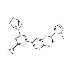 C[C@@H](Oc1cc(-c2cc(N3C[C@@H]4C[C@H]3CO4)nc(C3CC3)n2)cnc1N)c1ccnn1C ZINC000653755652