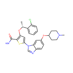 C[C@@H](Oc1cc(-n2cnc3ccc(OC4CCN(C)CC4)cc32)sc1C(N)=O)c1ccccc1Cl ZINC000034948948