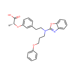 C[C@@H](Oc1cccc(CCN(CCCOc2ccccc2)c2nc3ccccc3o2)c1)C(=O)O ZINC000028900645