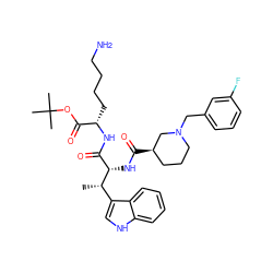 C[C@@H](c1c[nH]c2ccccc12)[C@@H](NC(=O)[C@@H]1CCCN(Cc2cccc(F)c2)C1)C(=O)N[C@@H](CCCCN)C(=O)OC(C)(C)C ZINC000027411554