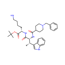 C[C@@H](c1c[nH]c2ccccc12)[C@@H](NC(=O)C1CCN(Cc2ccccc2)CC1)C(=O)N[C@@H](CCCCN)C(=O)OC(C)(C)C ZINC000027413940