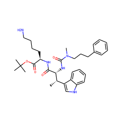 C[C@@H](c1c[nH]c2ccccc12)[C@@H](NC(=O)N(C)CCCc1ccccc1)C(=O)N[C@H](CCCCN)C(=O)OC(C)(C)C ZINC000027555834