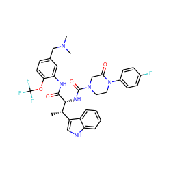 C[C@@H](c1c[nH]c2ccccc12)[C@@H](NC(=O)N1CCN(c2ccc(F)cc2)C(=O)C1)C(=O)Nc1cc(CN(C)C)ccc1OC(F)(F)F ZINC000162282288