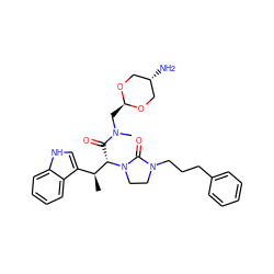 C[C@@H](c1c[nH]c2ccccc12)[C@H](C(=O)N(C)C[C@H]1OC[C@H](N)CO1)N1CCN(CCCc2ccccc2)C1=O ZINC000253685511