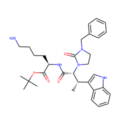 C[C@@H](c1c[nH]c2ccccc12)[C@H](C(=O)N[C@H](CCCCN)C(=O)OC(C)(C)C)N1CCN(Cc2ccccc2)C1=O ZINC000027556475