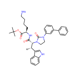 C[C@@H](c1c[nH]c2ccccc12)[C@H](C(=O)N[C@H](CCCCN)C(=O)OC(C)(C)C)N1CCN(c2cccc(-c3ccccc3)c2)C1=O ZINC000027555530