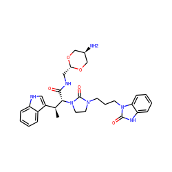 C[C@@H](c1c[nH]c2ccccc12)[C@H](C(=O)NC[C@H]1OC[C@H](N)CO1)N1CCN(CCCn2c(=O)[nH]c3ccccc32)C1=O ZINC000261158829