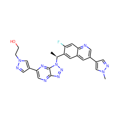 C[C@@H](c1cc2cc(-c3cnn(C)c3)cnc2cc1F)n1nnc2ncc(-c3cnn(CCO)c3)nc21 ZINC001569989241