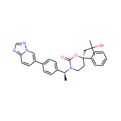 C[C@@H](c1ccc(-c2ccc3ncnn3c2)cc1)N1CC[C@](CC(C)(C)O)(c2ccccc2)OC1=O ZINC000114232178