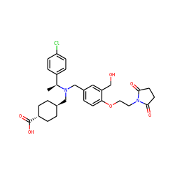 C[C@@H](c1ccc(Cl)cc1)N(Cc1ccc(OCCN2C(=O)CCC2=O)c(CO)c1)C[C@H]1CC[C@H](C(=O)O)CC1 ZINC000473244615