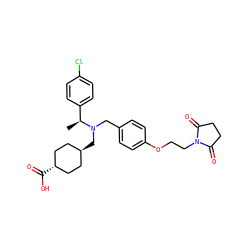 C[C@@H](c1ccc(Cl)cc1)N(Cc1ccc(OCCN2C(=O)CCC2=O)cc1)C[C@H]1CC[C@H](C(=O)O)CC1 ZINC000473245058