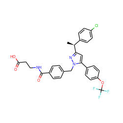 C[C@@H](c1ccc(Cl)cc1)c1cc(-c2ccc(OC(F)(F)F)cc2)n(Cc2ccc(C(=O)NCCC(=O)O)cc2)n1 ZINC000066251365