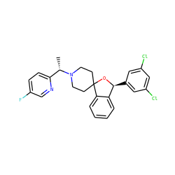 C[C@@H](c1ccc(F)cn1)N1CCC2(CC1)O[C@@H](c1cc(Cl)cc(Cl)c1)c1ccccc12 ZINC000073258894