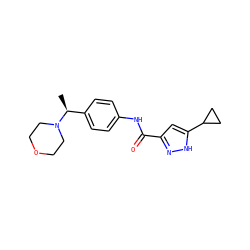 C[C@@H](c1ccc(NC(=O)c2cc(C3CC3)[nH]n2)cc1)N1CCOCC1 ZINC000071896199