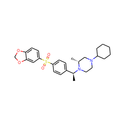 C[C@@H](c1ccc(S(=O)(=O)c2ccc3c(c2)OCO3)cc1)N1CCN(C2CCCCC2)C[C@H]1C ZINC000022924599