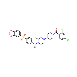 C[C@@H](c1ccc(S(=O)(=O)c2ccc3c(c2)OCO3)cc1)N1CCN(C2CCN(C(=O)c3ccc(Cl)cc3Cl)CC2)C[C@H]1C ZINC000027875715