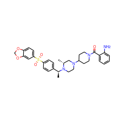 C[C@@H](c1ccc(S(=O)(=O)c2ccc3c(c2)OCO3)cc1)N1CCN(C2CCN(C(=O)c3ccccc3N)CC2)C[C@H]1C ZINC000027875582