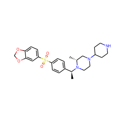 C[C@@H](c1ccc(S(=O)(=O)c2ccc3c(c2)OCO3)cc1)N1CCN(C2CCNCC2)C[C@H]1C ZINC000022924609